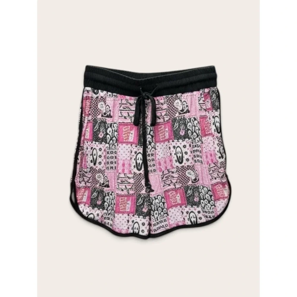 Scream Ghostface Pink Patchwork Bamboo Lounge Shorts Women Medium